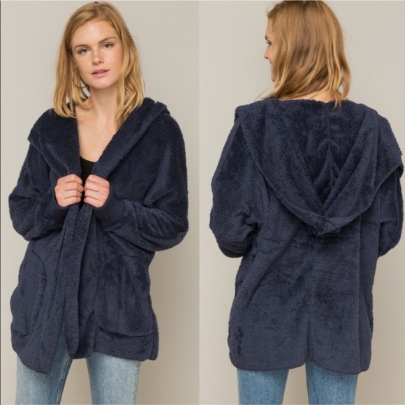 NEW‼️NAVY teddy bear Sherpa fleece - hoodie - Picture 4 of 6